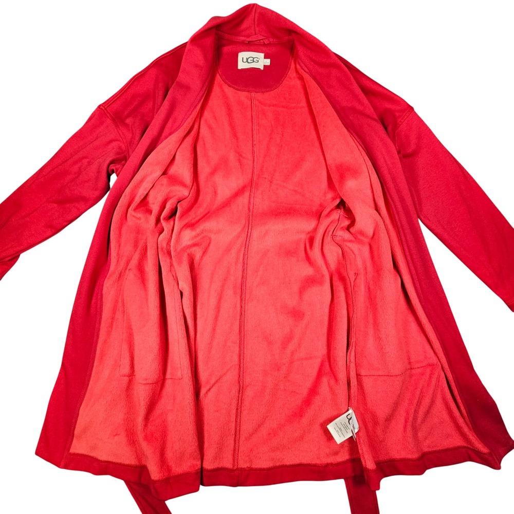 UGG Duffield II Robe Red L Fleece Lined Jersey Lounge Spa Bathrobe 1011994 EUC